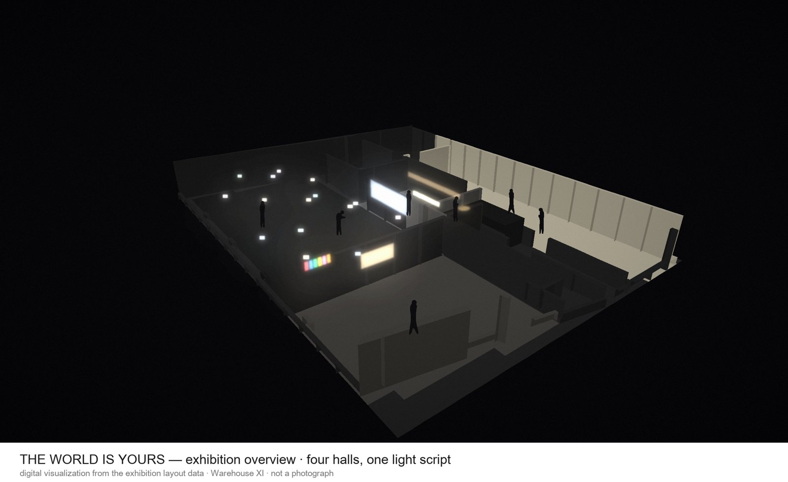 Overview render of four halls.